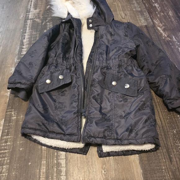 Disney Black Puffer Jacket with Faux Fur Hood - Picture 5 of 10